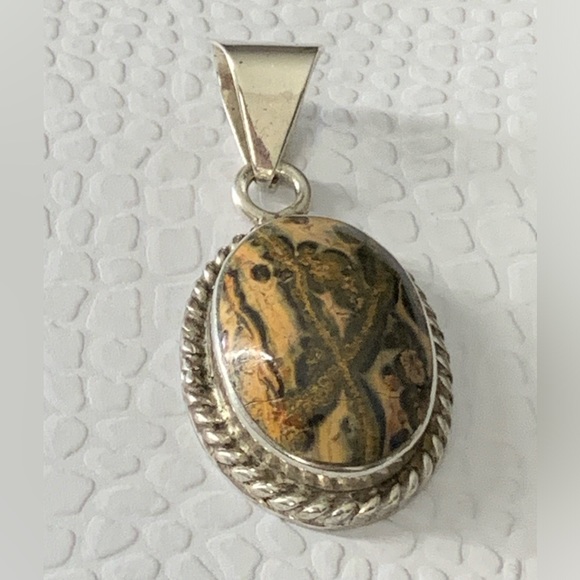 Vintage Taxco Mexico Sterling Silver 925 Leopard Skin Jasper Pendant - Picture 3 of 9